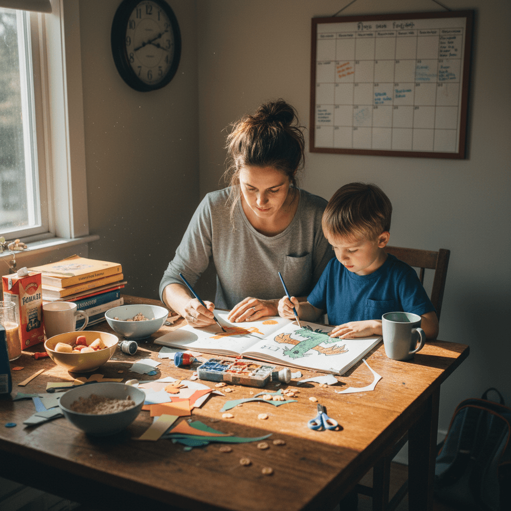 Parent and child doing an activity together during everyday family time