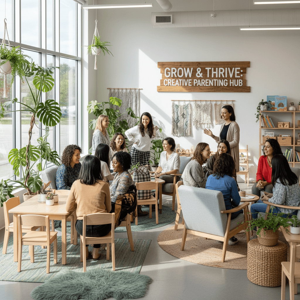 Group of parents and caregivers connecting in a supportive community setting
